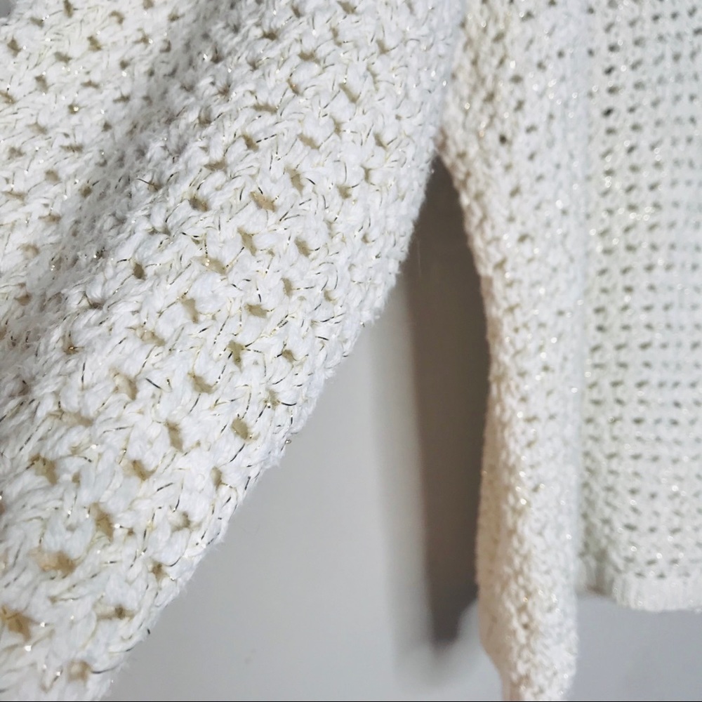 Vintage Shimmer Crop Open Knit Chunky Sweater - Picture 2 of 4